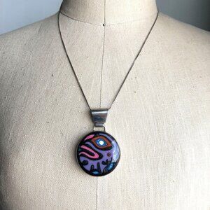 South American Sterling Silver Ceramic Pendant
